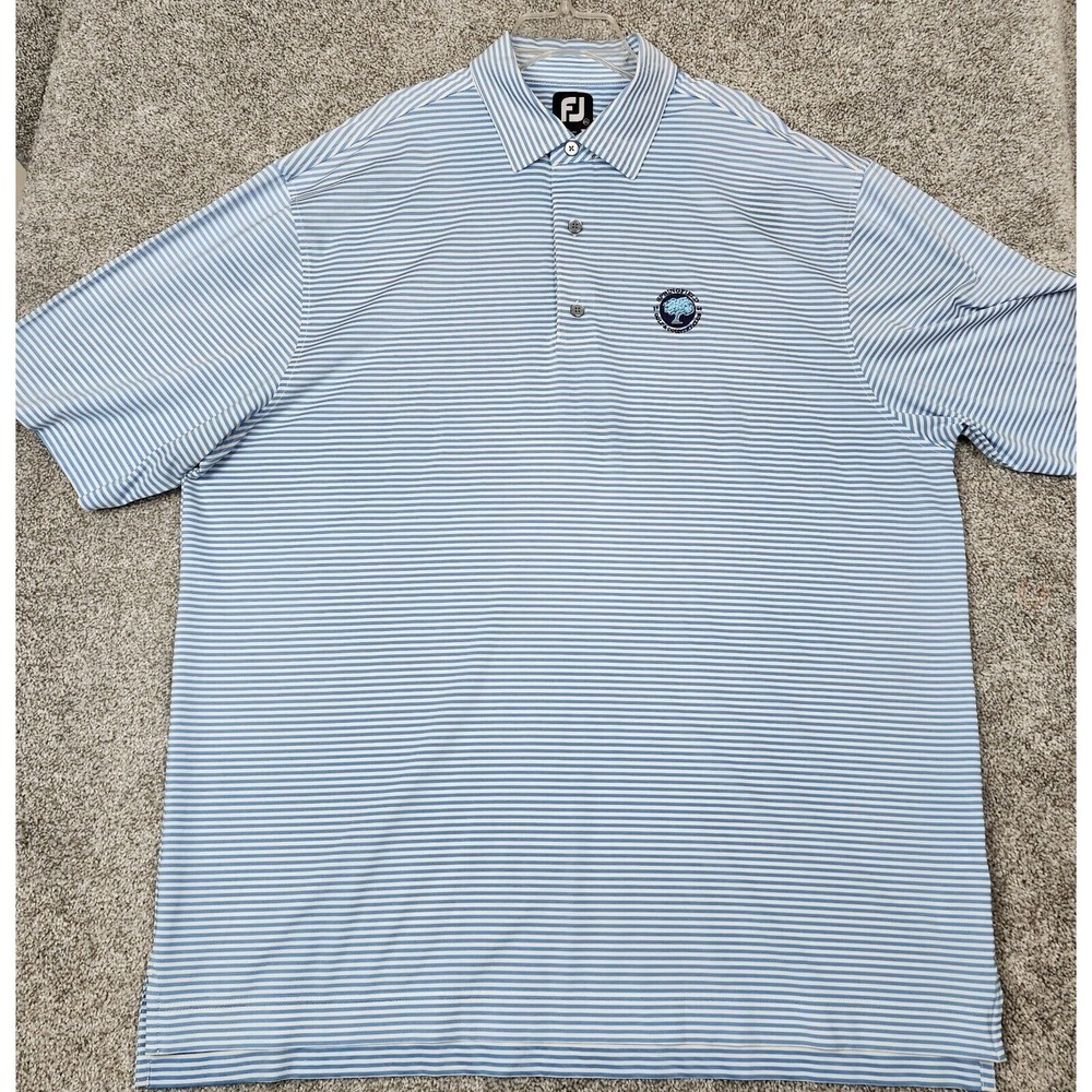FOOTJOY FJ Mens 2XL Golf Polo Shirt Blue White Stripes Springfield Country Club